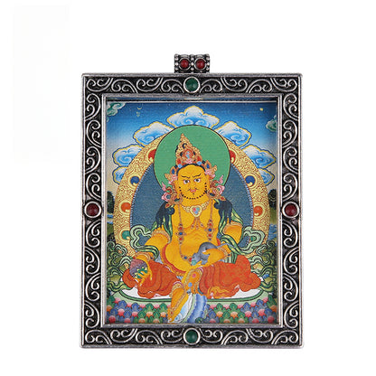 Metal Mini Thangka Box Pendant – Nepalese Wealth God, Green Tara & Four-Armed Avalokiteshvara Silver Pendant