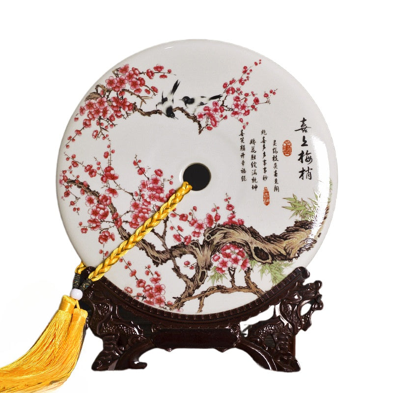 Chinese Ceramic Wall/Table Decor - Jingdezhen Porcelain with Stand (11 Auspicious Designs, 26cm Diameter, 30cm Height with Base)