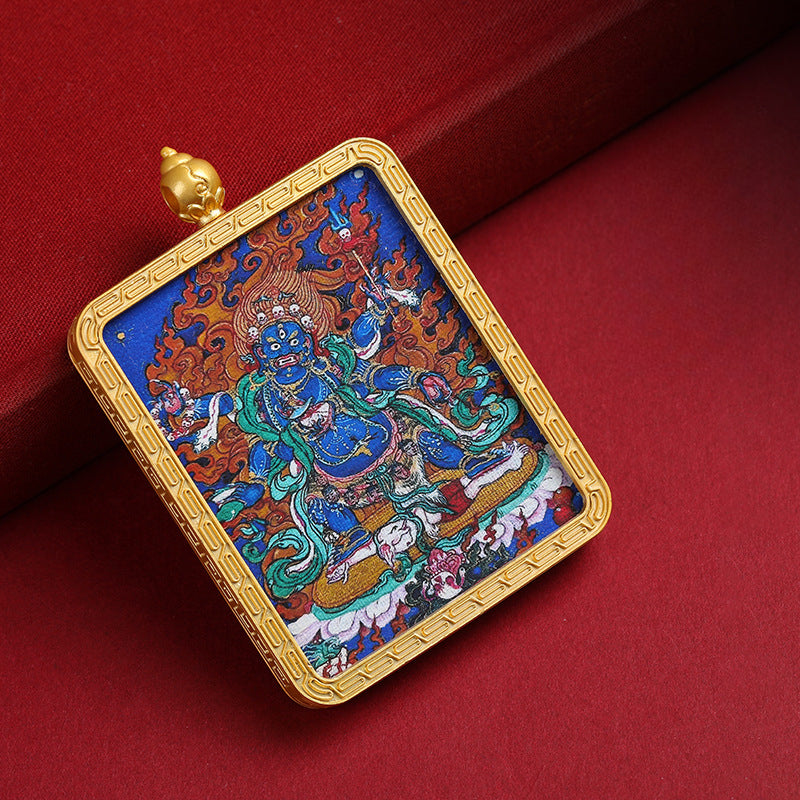 Golden Mahakala Pendant Necklace – Nepalese Thangka Gawu Box Decorative Pendant