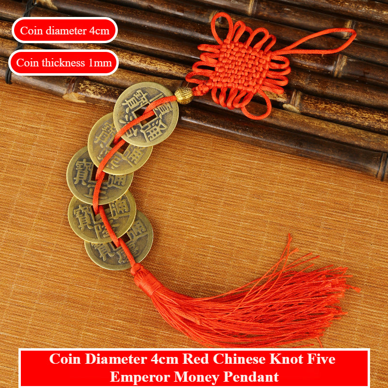 Handmade Feng Shui Hanging Antique Five Emperors Qi Coin Car Decor with Fulu Tassel