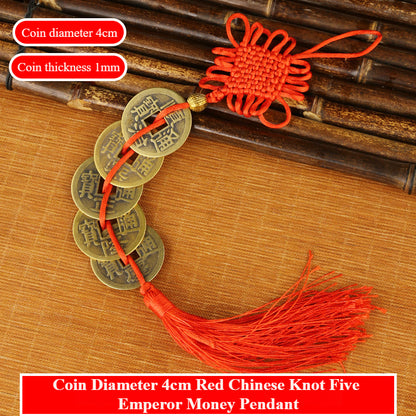 Handmade Feng Shui Hanging Antique Five Emperors Qi Coin Car Decor with Fulu Tassel