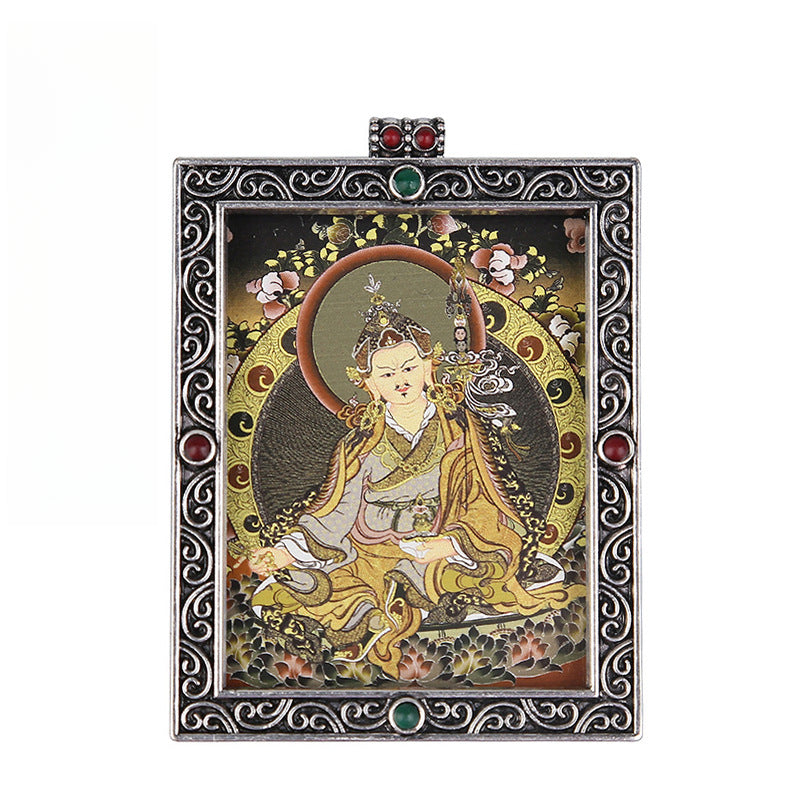 Metal Mini Thangka Box Pendant – Nepalese Wealth God, Green Tara & Four-Armed Avalokiteshvara Silver Pendant