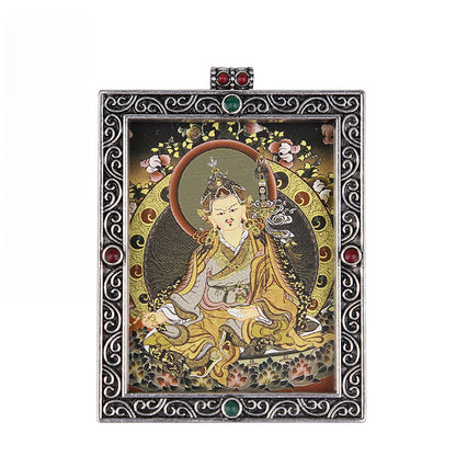 Metal Mini Thangka Box Pendant – Nepalese Wealth God, Green Tara & Four-Armed Avalokiteshvara Silver Pendant