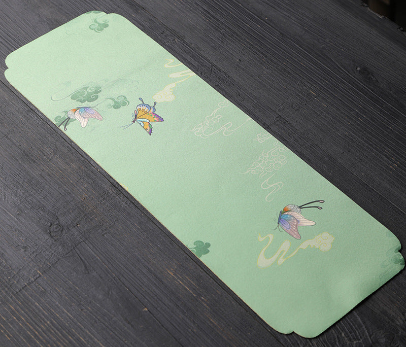 Silk Tea Ceremony Mat - Double-Sided Waterproof Tea Tray (45x15cm, Mulberry Silk with Non-Slip Base)
