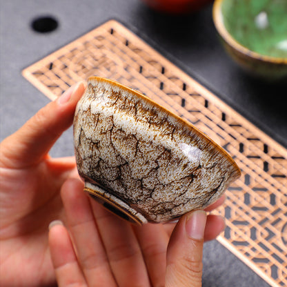 Jian Zhan Tea Cups Set – Natural Glaze Transformation, Dragon Egg & Bamboo Hat Cups, Ceramic Gongfu Tea Set with Gift Box