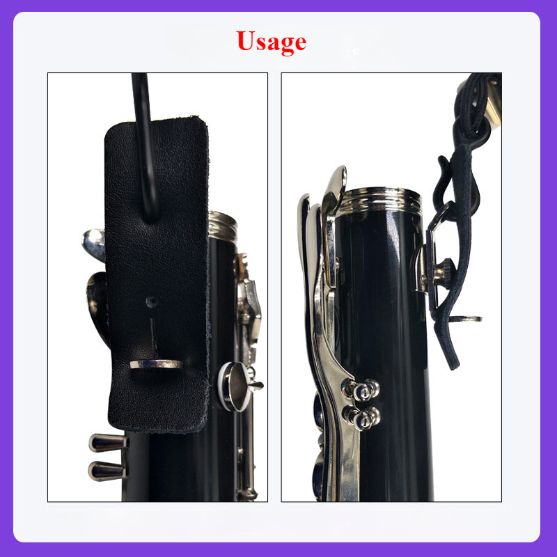 Clarinet/Oboe/Bassoon Neck Strap - Adjustable Leather & Nylon Strap with Metal Hook (4cm Wide, 43-58cm Length)