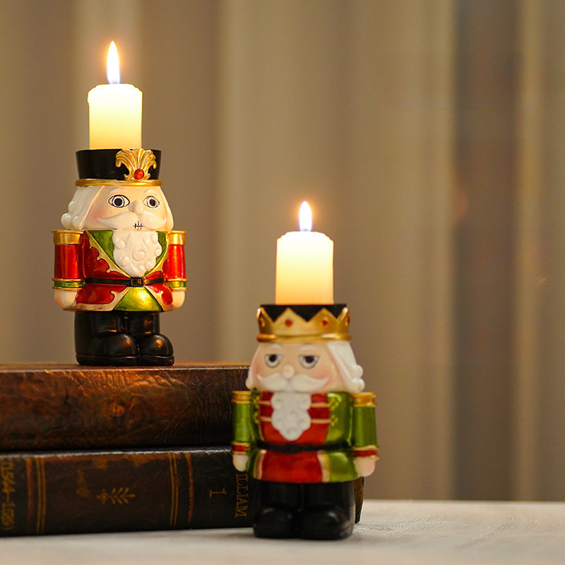 European Style Nutcracker Candle Holder: Perfect Home Decor for Living Room or Table, Resin Ornament for Christmas Tree