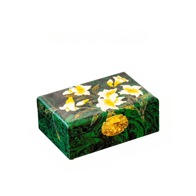 Artisan Lacquer Jewelry Box - Handcrafted Chinese Heritage Piece in Solid Wood, Vintage Floral Storage Case