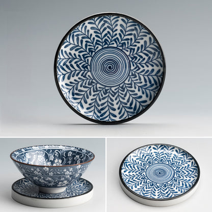 Blue and White Porcelain Coaster - Ceramic Tea Cup Mat for Hot Drinks (8.5cm Diameter)