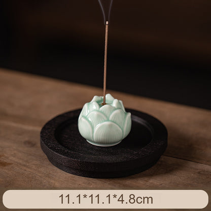 Lotus Ceramic Incense Holder - Zen Meditation Stick Incense Burner for Home & Tea Table (With Stable Base)