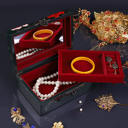 Vintage Hand-painted Chinese Intangible Cultural Heritage Jewelry Storage Box, Classical Traditional Lacquerware Jewelry Jewelry Box, Gift for Mother and Elders
