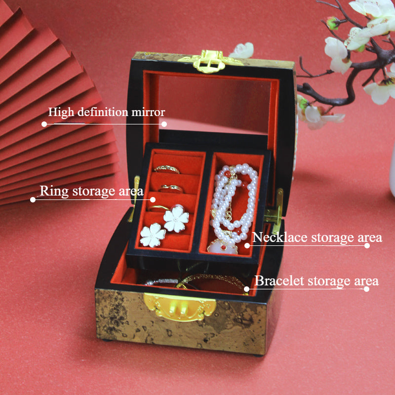 Jewelry Box Handmade Retro Lock Large Capacity Storage Box China Intangible Cultural Heritage Jewelry Box
