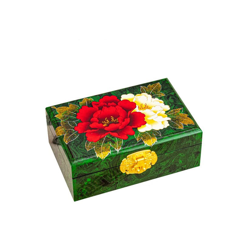 Artisan Lacquer Jewelry Box - Handcrafted Chinese Heritage Piece in Solid Wood, Vintage Floral Storage Case