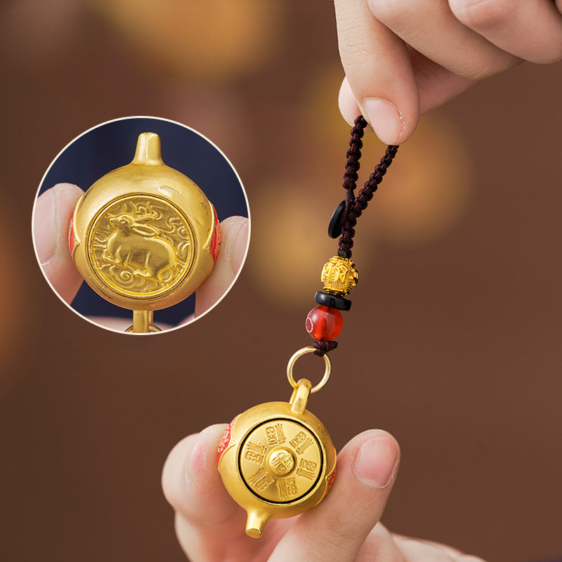 Unique Rotating Zodiac alloy Teapot Keychain with Lucky Geometric Pendant, Carry Your Fortune with You