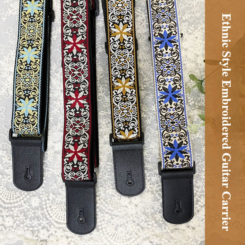 Embroidered Jacquard Guitar Strap for Acoustic, Electric Guitars & Bass - Comfortable & Unique Design