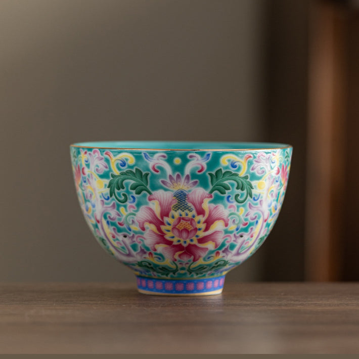 Enamel Glazed Tea Master Cup Set - Handcrafted Gongfu Tea Ceremony Cups with Gift Box (Sunflower & Round Rim Styles)