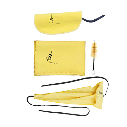 Woodwind Instrument Cleaning Kit with Cotton Swabs & Natural Bristle Brush (Yellow) - Includes Flat/Textured Cloths, Polishing Rag