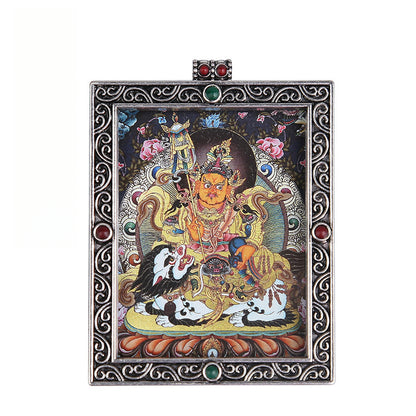 Metal Mini Thangka Box Pendant – Nepalese Wealth God, Green Tara & Four-Armed Avalokiteshvara Silver Pendant