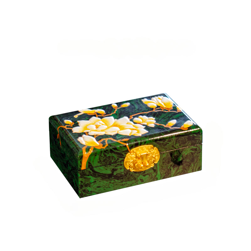 Artisan Lacquer Jewelry Box - Handcrafted Chinese Heritage Piece in Solid Wood, Vintage Floral Storage Case
