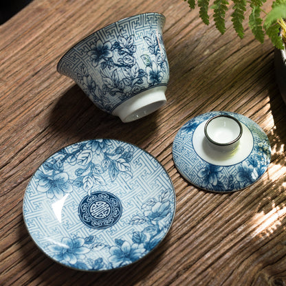 Jingdezhen Blue & White Lidded Tea Bowl - Perforated Cover Ceramic Gongfu Tea Set (170ml, 10x10cm)