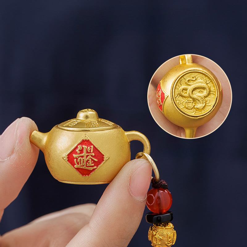 Unique Rotating Zodiac alloy Teapot Keychain with Lucky Geometric Pendant, Carry Your Fortune with You