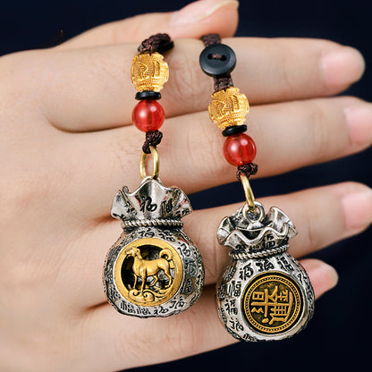 Vintage Zodiac Keychain with Rotatable Lucky Bag Pendant - Chinese Zodiac Signs