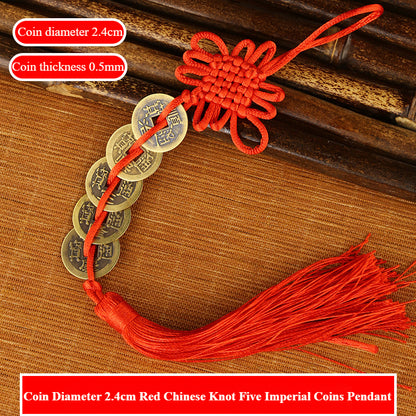 Handmade Feng Shui Hanging Antique Five Emperors Qi Coin Car Decor with Fulu Tassel