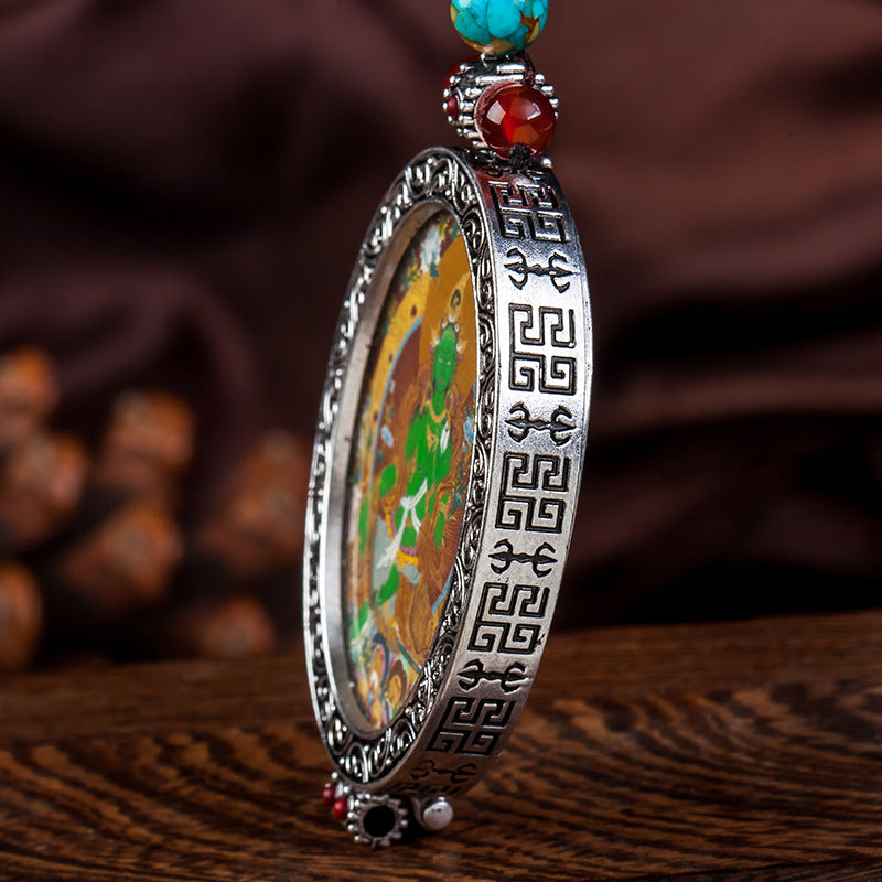 Thangka Pendant - Oval Design with Openable Micro Thangka Box