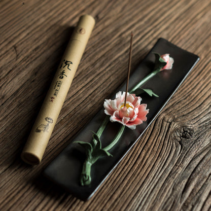 Handmade Floral Ceramic Incense Holder – Home Zen Aromatherapy Burner for Sticks (Includes Free Sandalwood)
