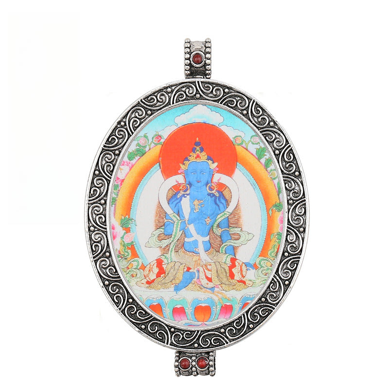Thangka Pendant - Oval Design with Openable Micro Thangka Box
