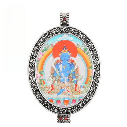 Thangka Pendant - Oval Design with Openable Micro Thangka Box
