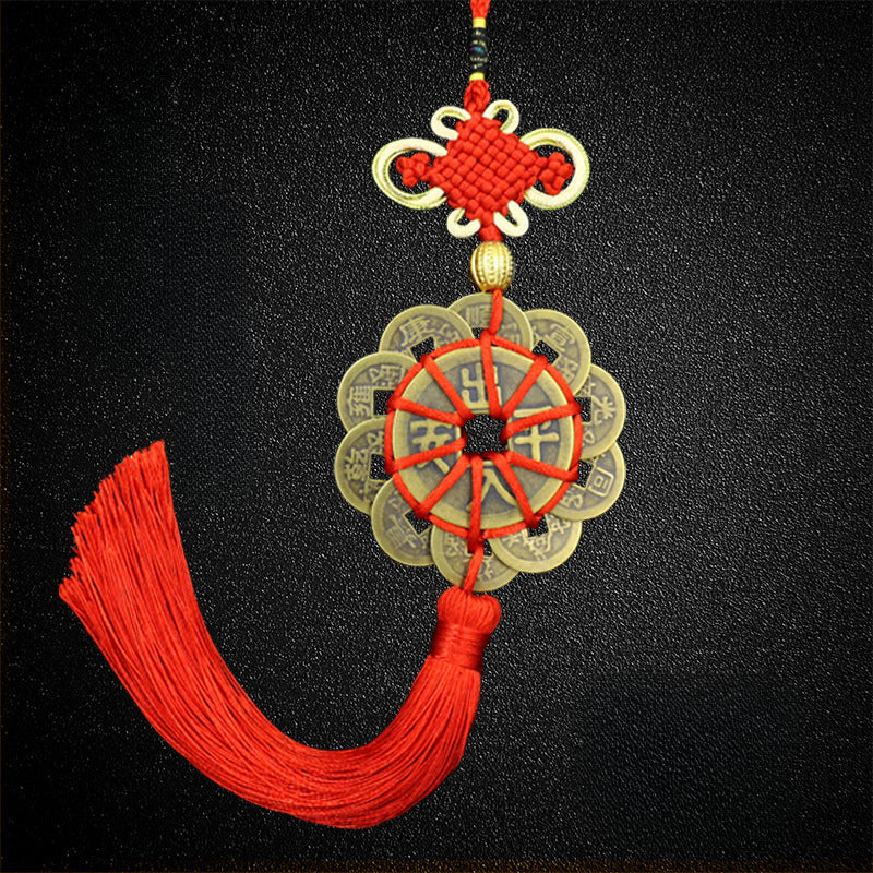 Elegant and Unique Pure Copper Plum Blossom Ten Emperor Coins Pendant with Gold Border for Home Decoration