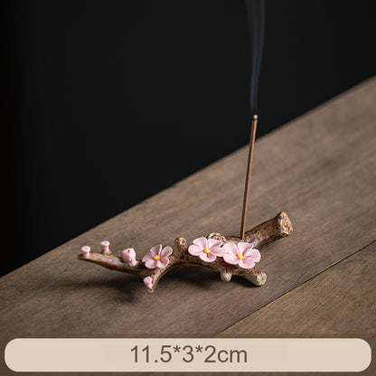 Handmade Ceramic Peach Blossom Incense Holder - Multi-functional Zen Decor for Sticks Incense (11.5x3x2cm)