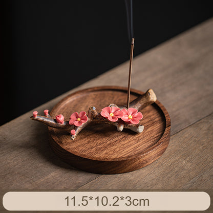 Handmade Ceramic Peach Blossom Incense Holder - Multi-functional Zen Decor for Sticks Incense (11.5x3x2cm)