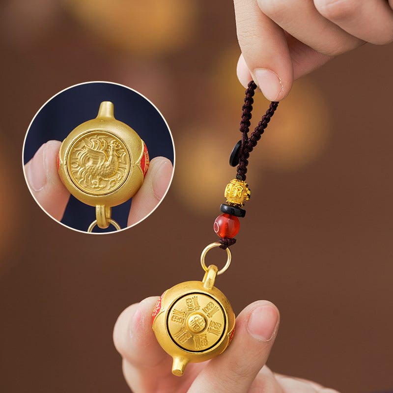 Unique Rotating Zodiac alloy Teapot Keychain with Lucky Geometric Pendant, Carry Your Fortune with You