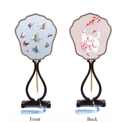 Elegant Double-Sided Embroidered Round Fan - Handmade Su Embroidery on Xiangfei Bamboo