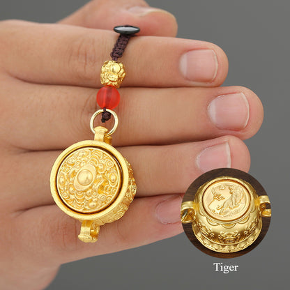 Shiny Zodiac Pendant with Rotating Fortune Bowl and Wealthy Keychain