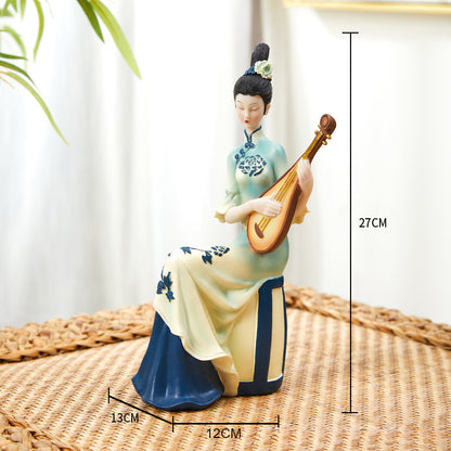 Elegant Chinese classical music playing lady ornament, can be used as home decorations and gifts