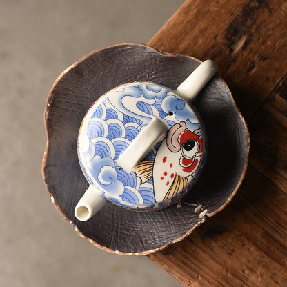Blue & White Dragon Gate Hanwa Teapot - Ceramic Gongfu Teapot with Koi Fish Design (150ml/200ml Options)