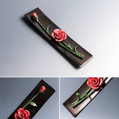 Handmade Floral Ceramic Incense Holder – Home Zen Aromatherapy Burner for Sticks (Includes Free Sandalwood)