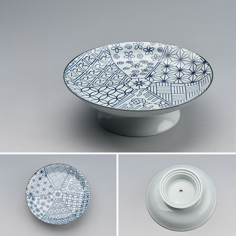 Blue & White Ceramic Fruit Tray - Chinese Style Dessert Plate with Classic Patterns (20.5x7cm, 7 Designs)