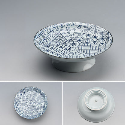 Blue & White Ceramic Fruit Tray - Chinese Style Dessert Plate with Classic Patterns (20.5x7cm, 7 Designs)