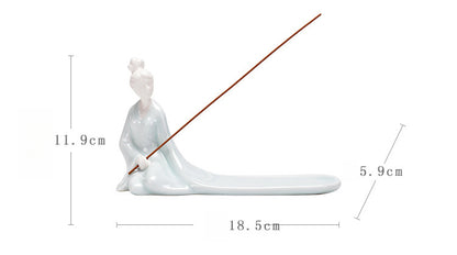 Ceramic Incense Burner with Ash Catcher - Handcrafted Zen Decor for Stick Incense (18.5x5.9x11.9cm)