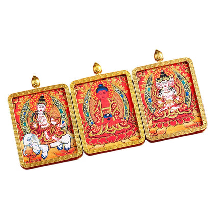 Hand-Painted Golden Eight Protector Deities Thangka Pendant - Tibetan Buddhist Amulet for Protection