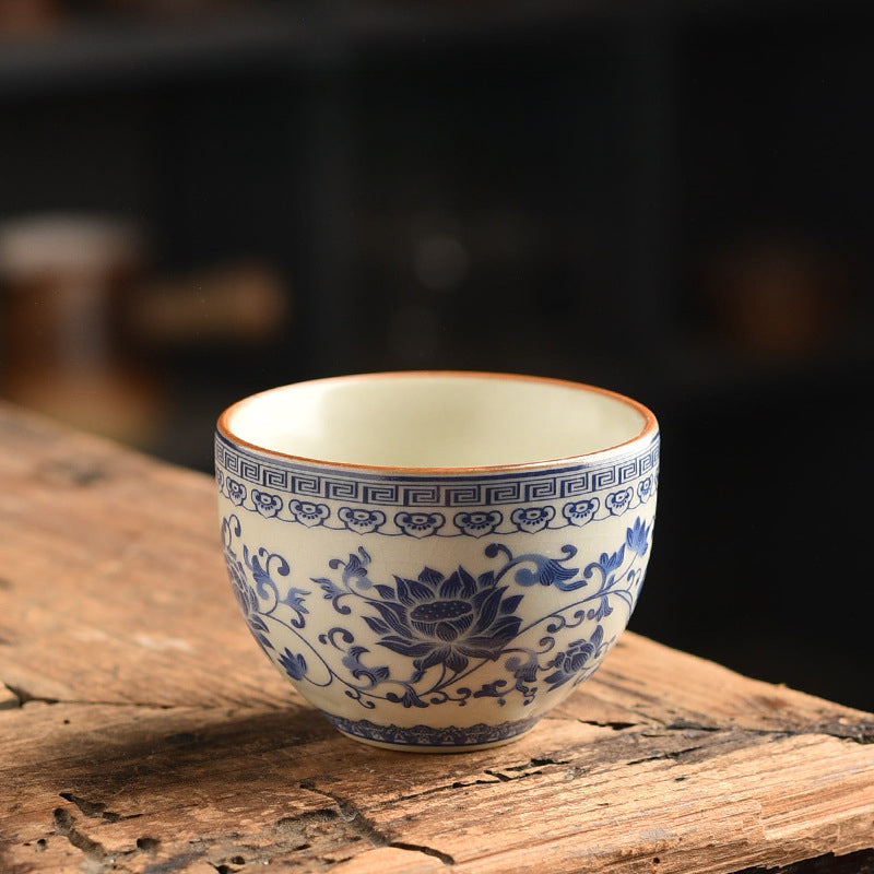 Blue & White Ru Kiln Tea Set - Interlocking Lotus Design Ceramic Gongfu Set (6-Piece)
