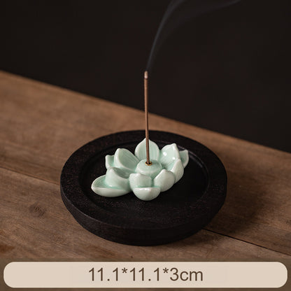Lotus Ceramic Incense Holder - Zen Meditation Stick Incense Burner for Home & Tea Table (With Stable Base)
