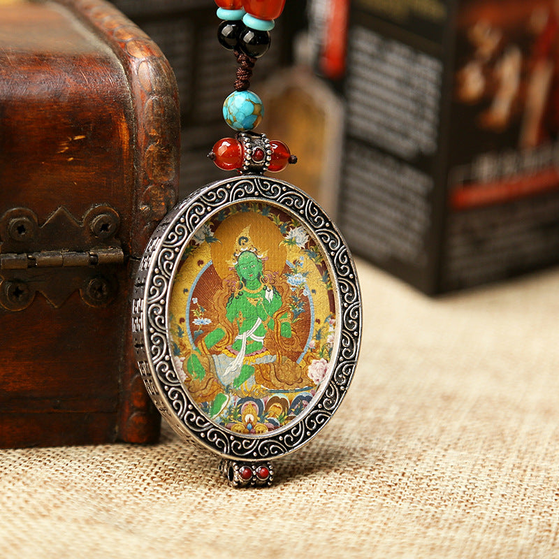 Thangka Pendant - Oval Design with Openable Micro Thangka Box