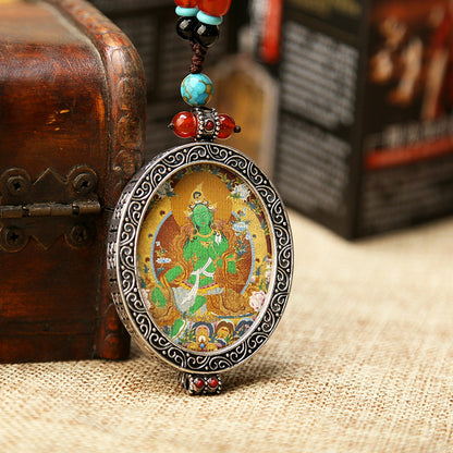 Thangka Pendant - Oval Design with Openable Micro Thangka Box
