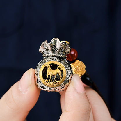 Vintage Zodiac Keychain with Rotatable Lucky Bag Pendant - Chinese Zodiac Signs