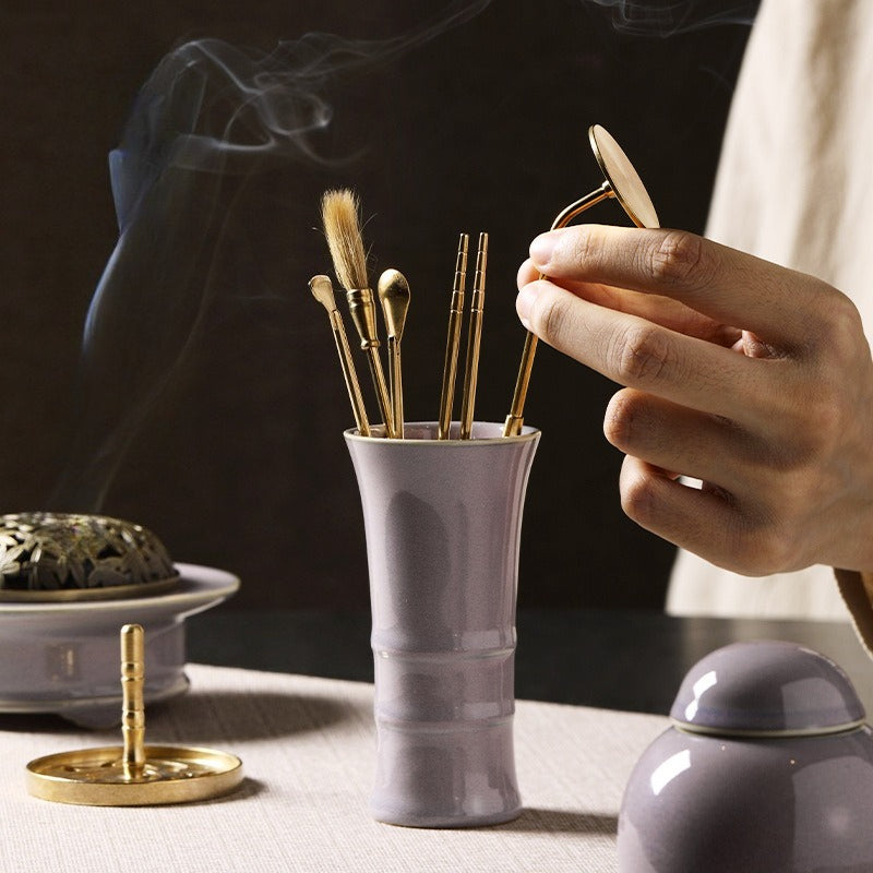 Celadon Incense Art Set - Ceramic Incense Burner with Seal Incense Tools for Sandalwood & Agarwood